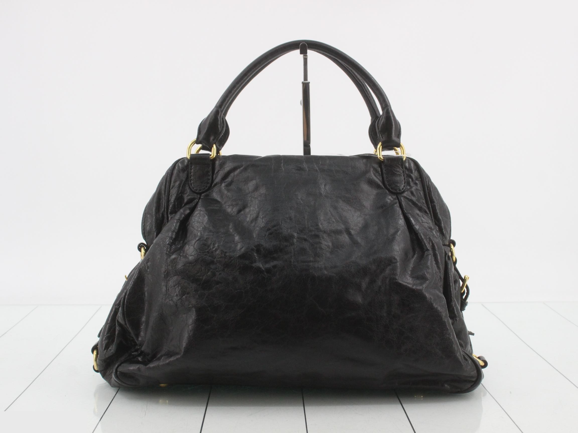 Leather 2-Way Tote Bag with Padlock Charm, Black — view 2