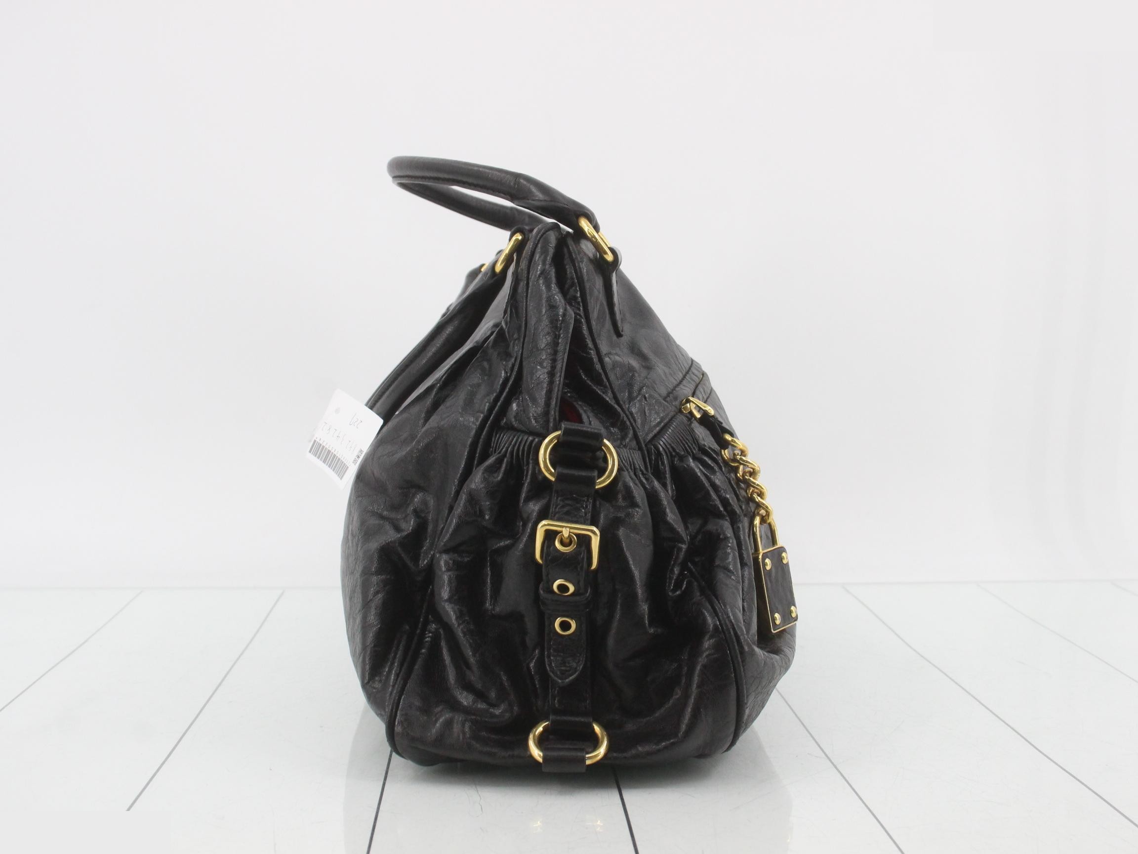 Leather 2-Way Tote Bag with Padlock Charm, Black — view 4