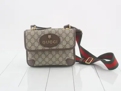 GG Supreme Shoulder Bag, PVC/Leather, Brown