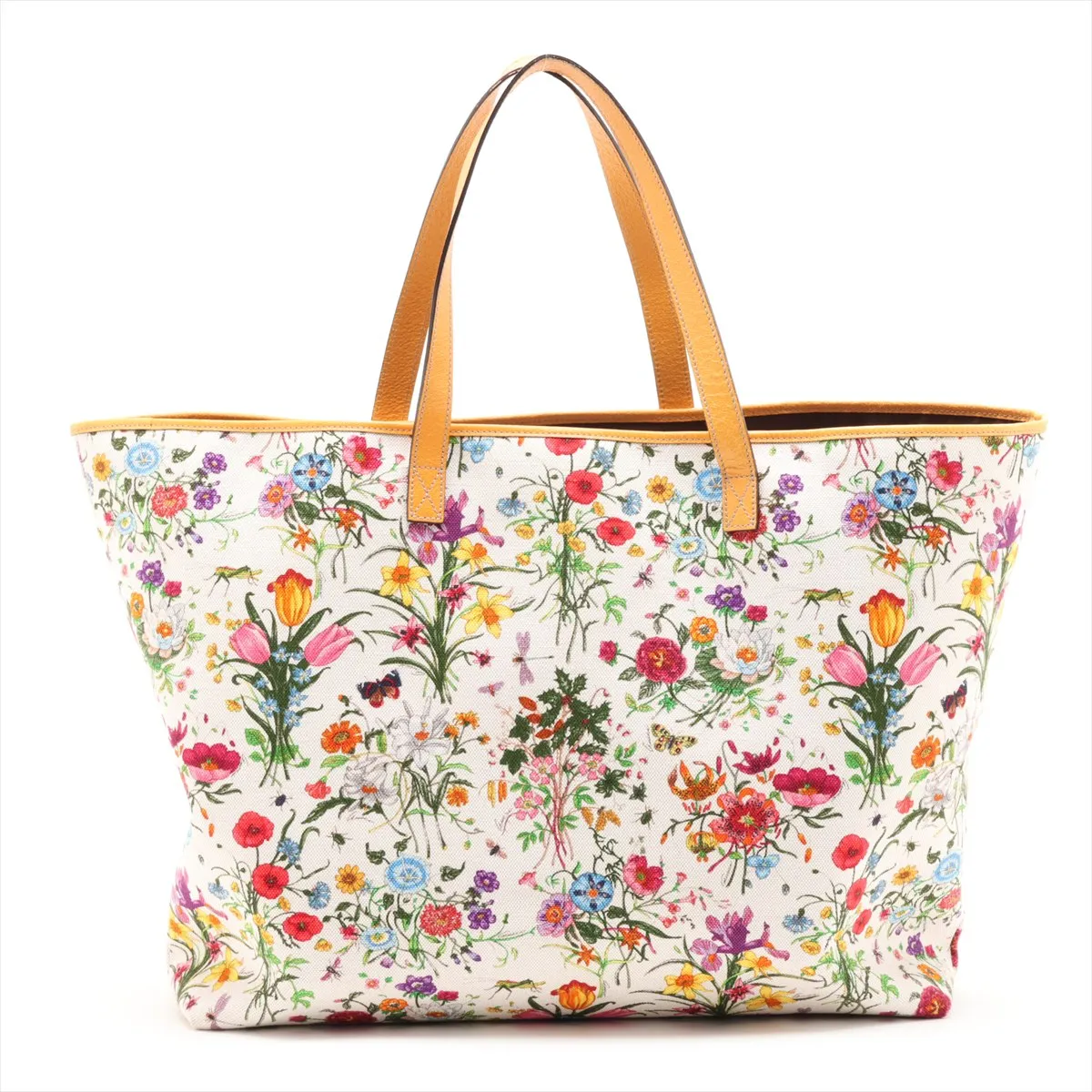 GG Flora Canvas x Leather Tote Bag, Multicolor, Outlet — view 2