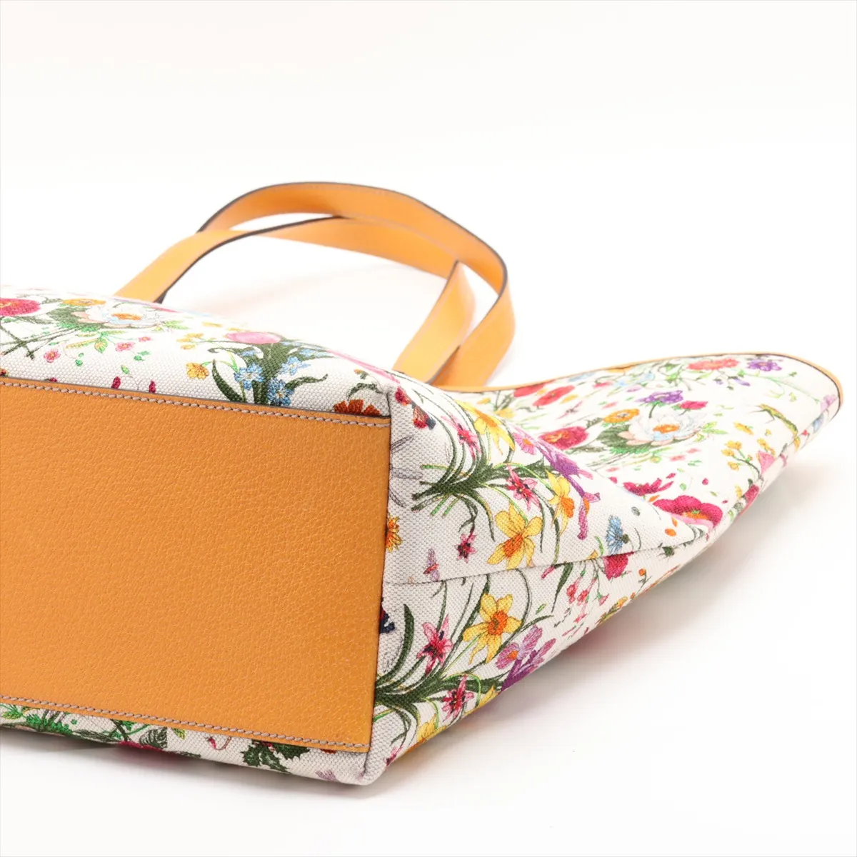 GG Flora Canvas x Leather Tote Bag, Multicolor, Outlet — view 3