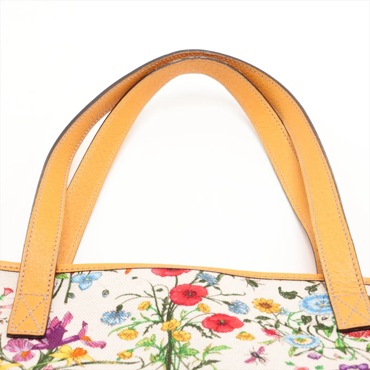GG Flora Canvas x Leather Tote Bag, Multicolor, Outlet — view 6