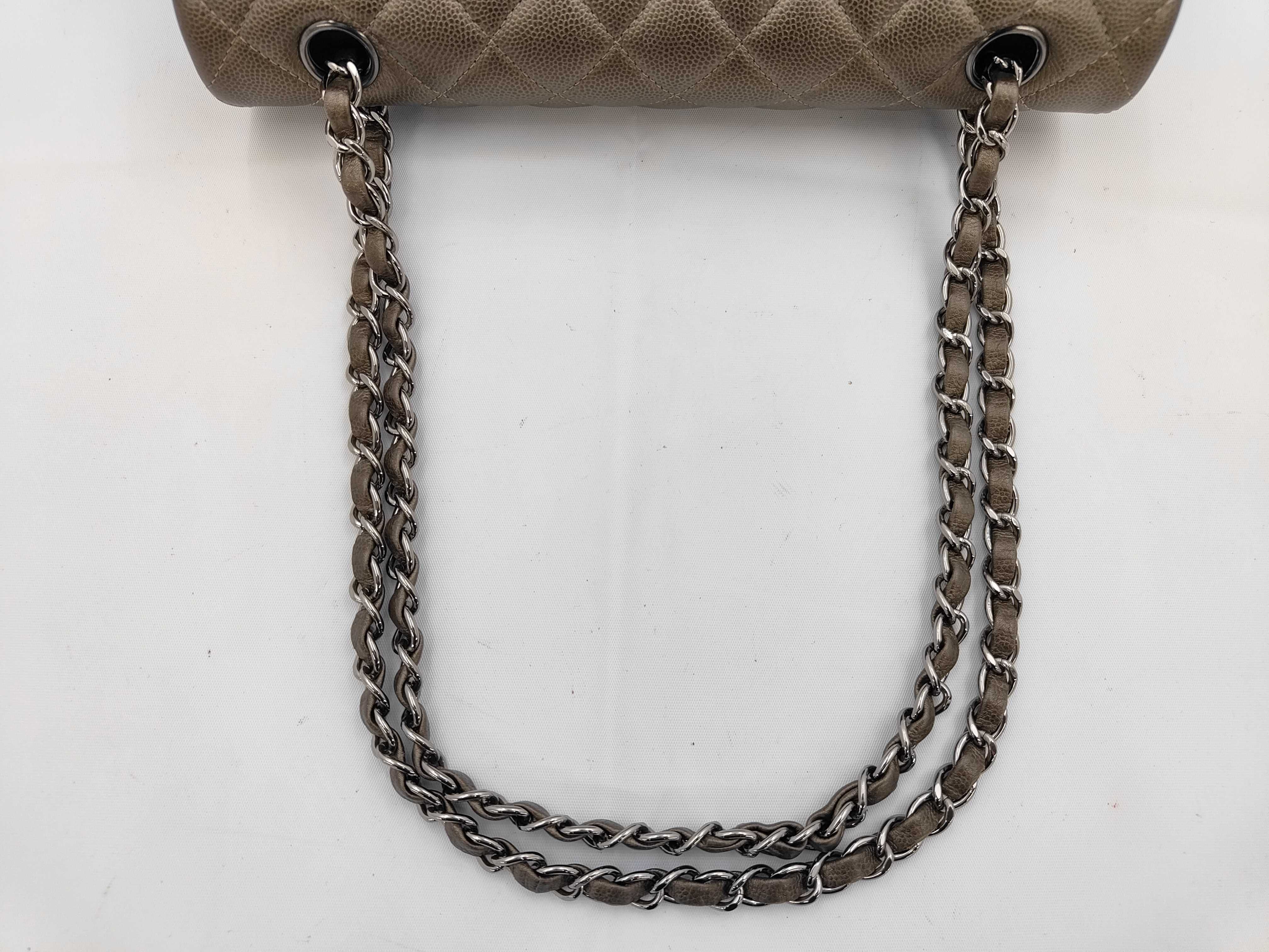 Matelassé 25 Double Flap Chain Shoulder Bag, Caviar Leather, Bronze — view 3