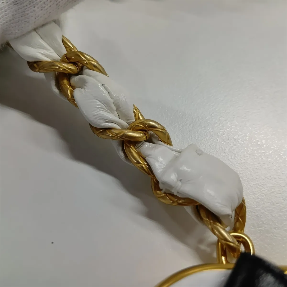 Matelassé Patent Leather Chain Shoulder Bag, Clasp Closure, Ribbon, White x Black, Gold Hardware, CN33GCX6, Random Serial Number — view 11