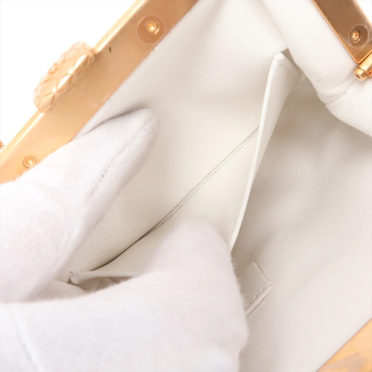 Matelassé Patent Leather Chain Shoulder Bag, Clasp Closure, Ribbon, White x Black, Gold Hardware, CN33GCX6, Random Serial Number — view 7