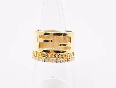 F-logo Baguette Rhinestone Chain Wide Ring #M Gold Ring