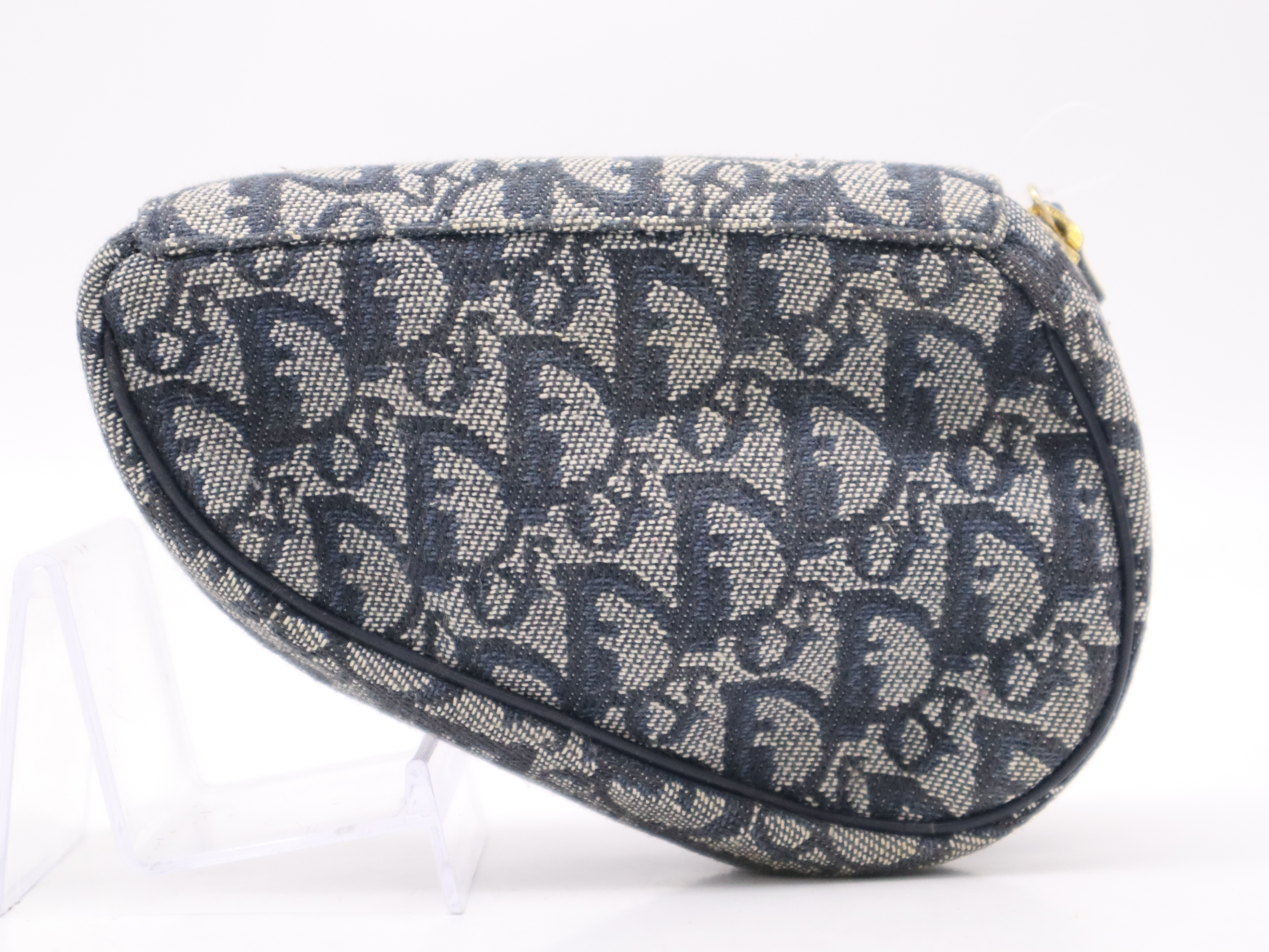 canvas x leather saddle blue GD metal fittings pouch — view 2