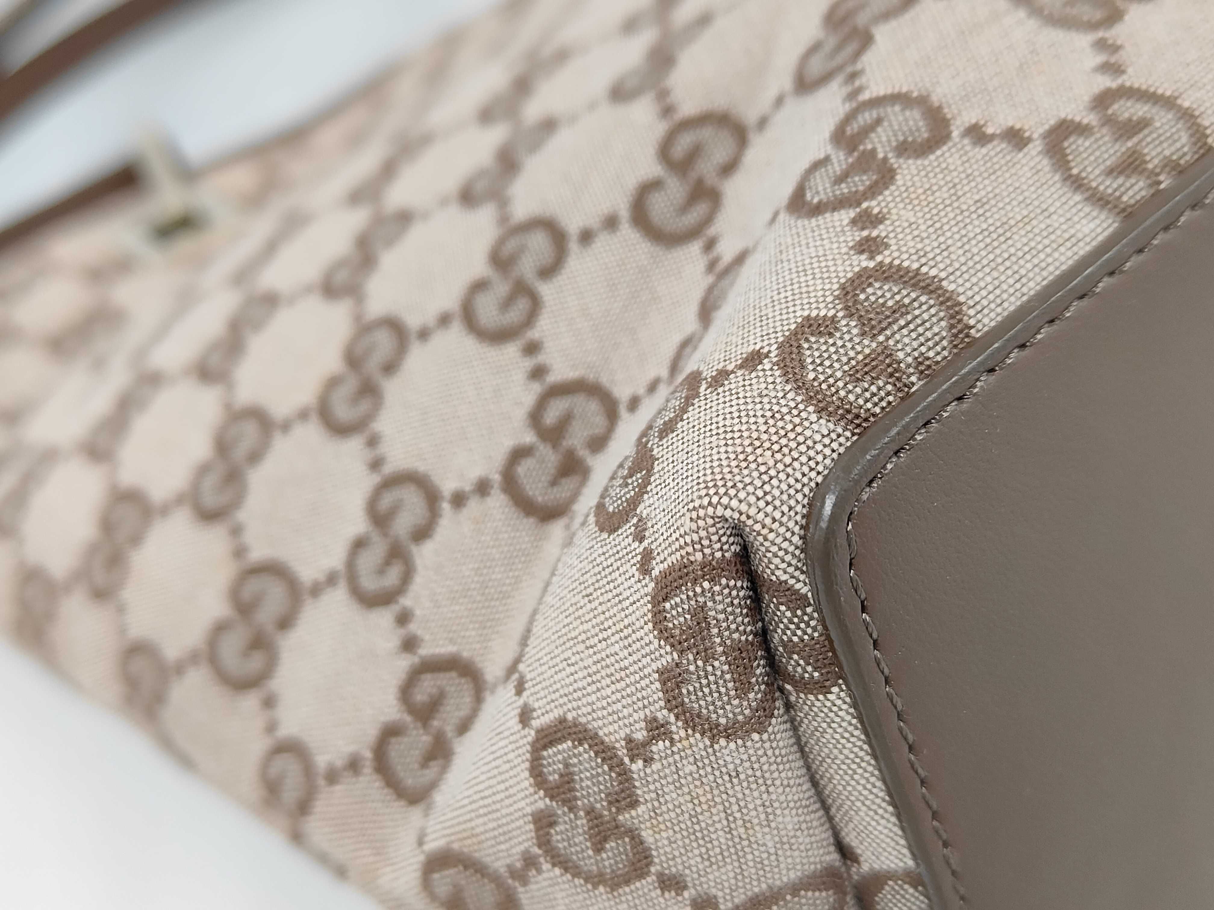 GG Canvas x Leather Square Tote Bag, Brown, Metal Logo Hardware, Handbag — view 4