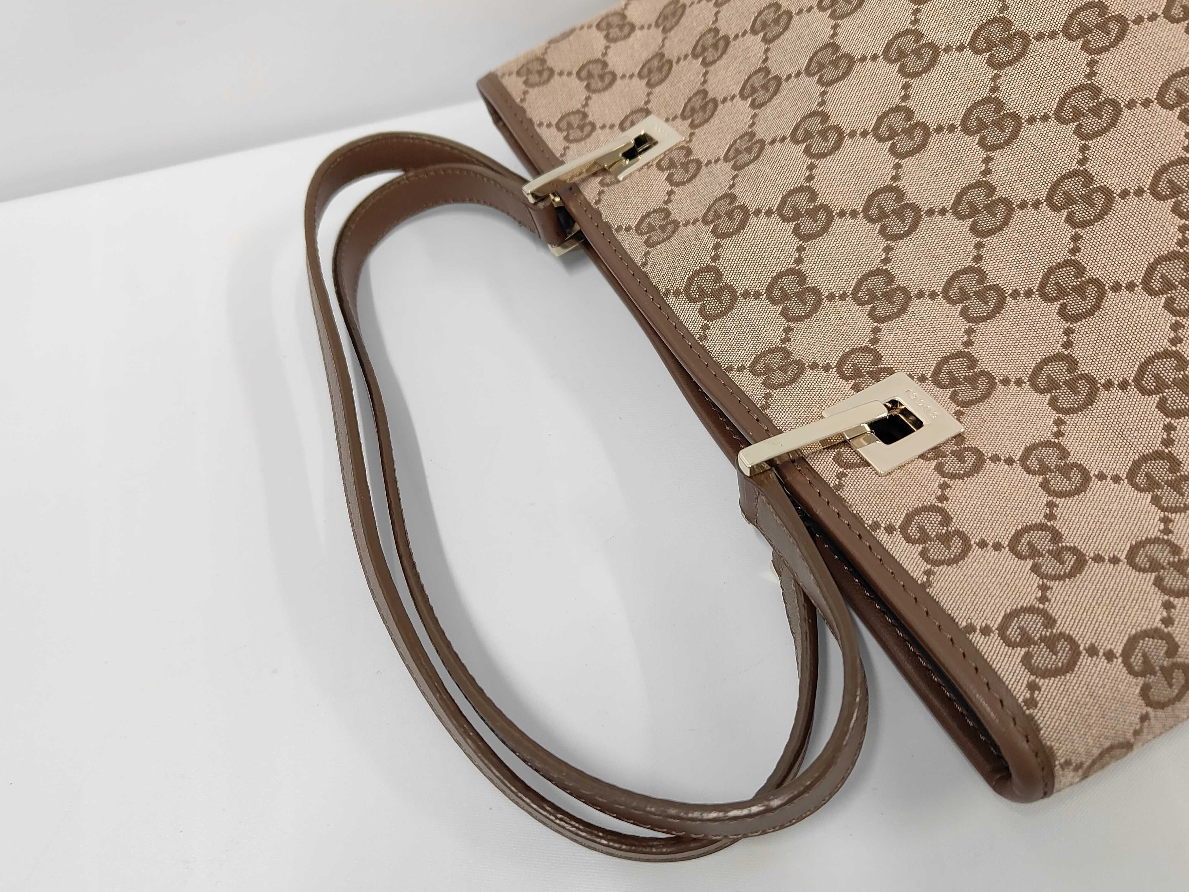 GG Canvas x Leather Square Tote Bag, Brown, Metal Logo Hardware, Handbag — view 5