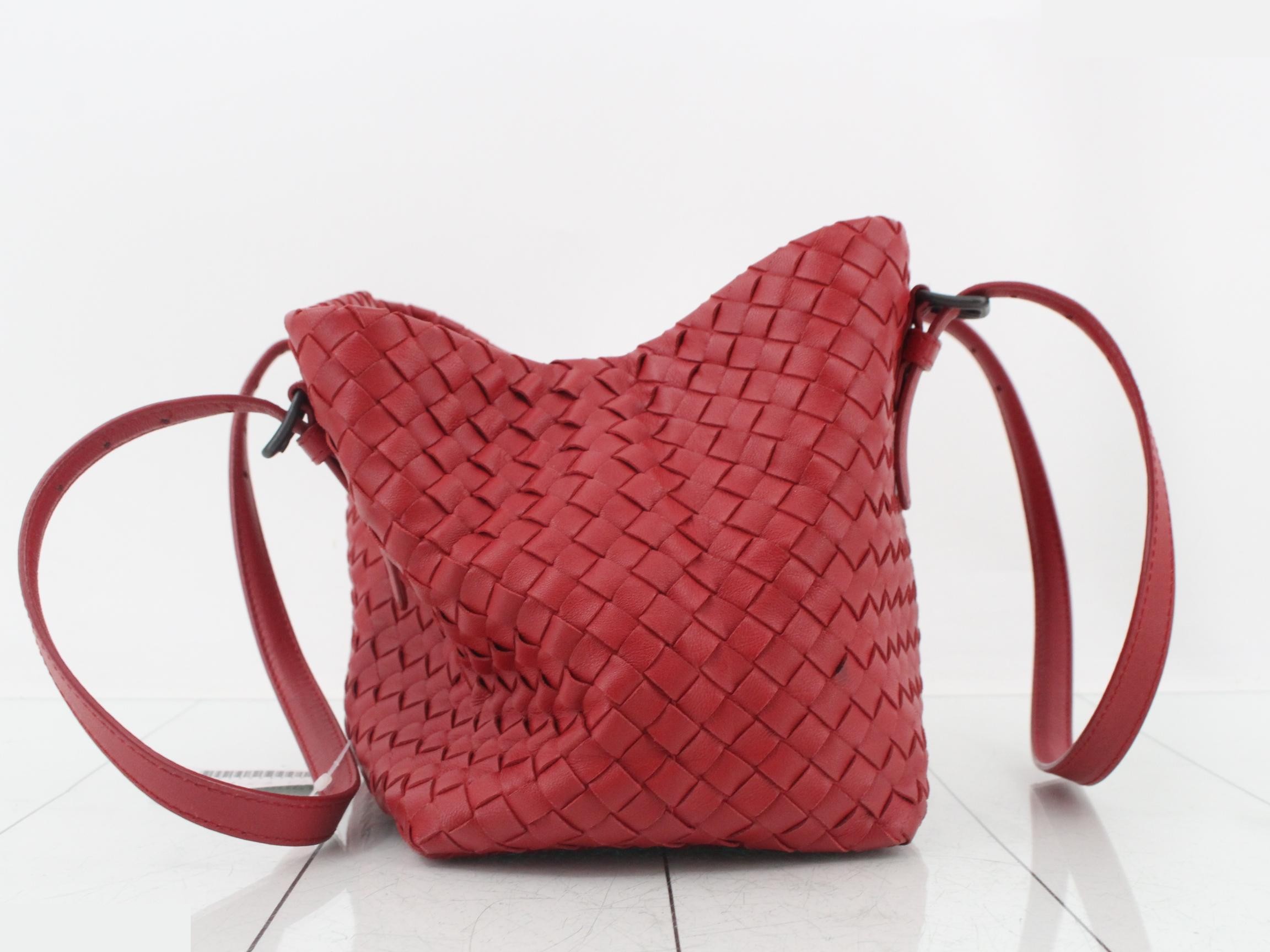 Intrecciato Leather Semi-Shoulder Bag, Red — view 4