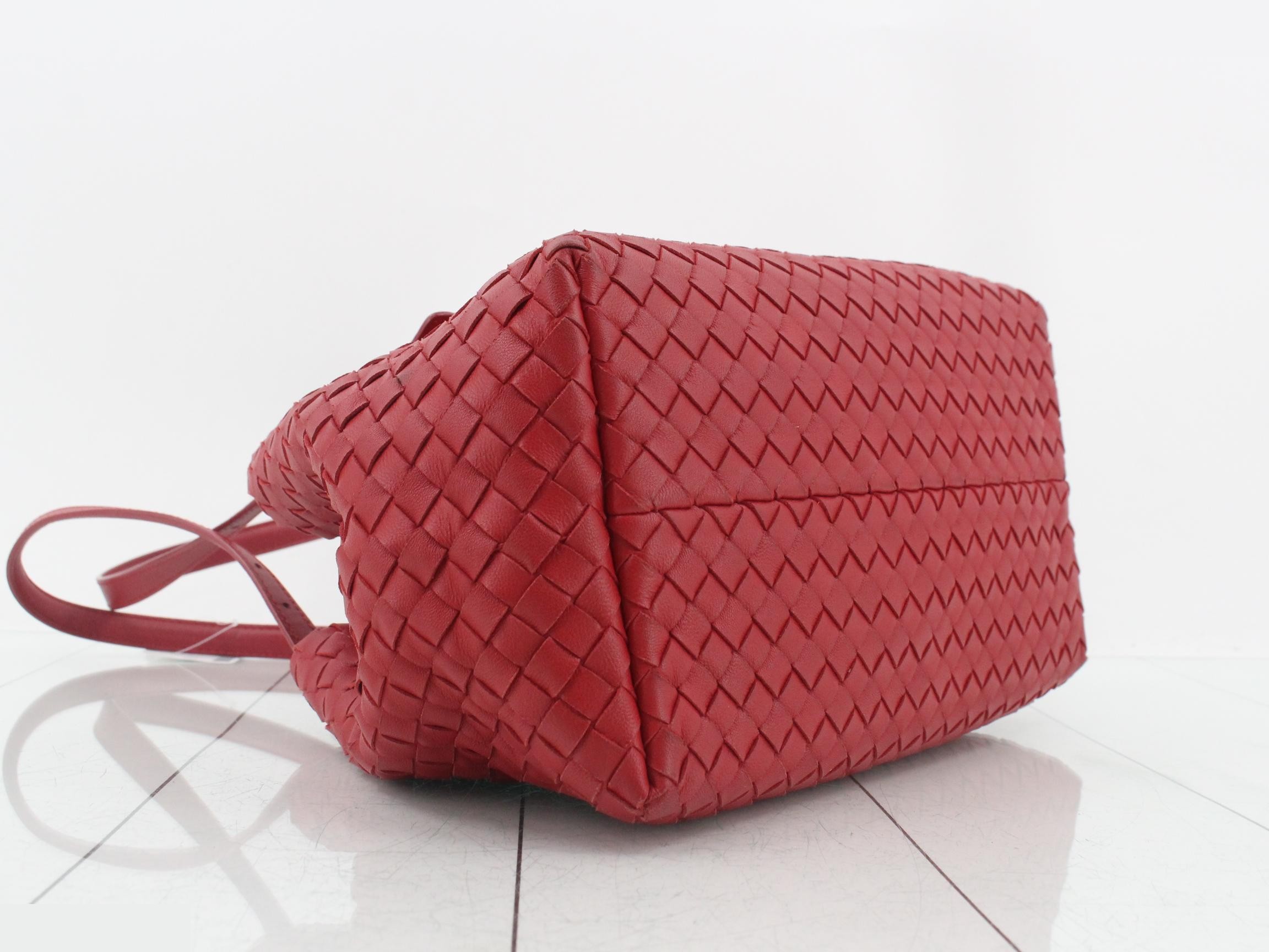 Intrecciato Leather Semi-Shoulder Bag, Red — view 5