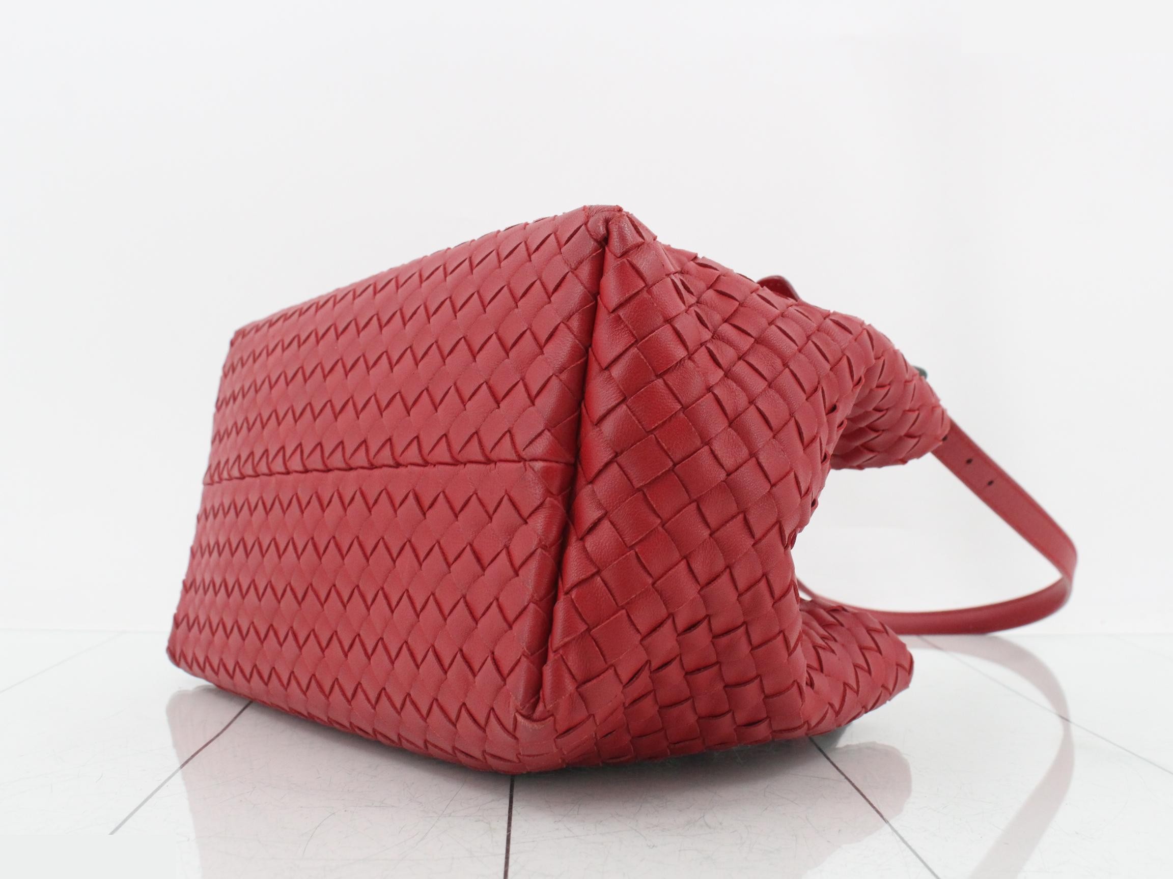Intrecciato Leather Semi-Shoulder Bag, Red — view 6