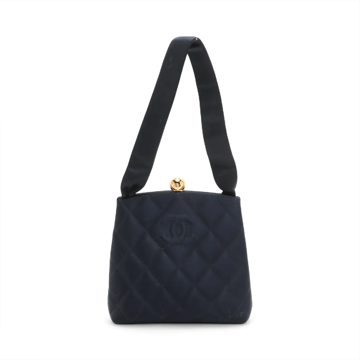 Matelassé Satin Handbag, Kiss-lock Closure, Navy, Gold Hardware, Item Number 3477457 (Serial Number 3)