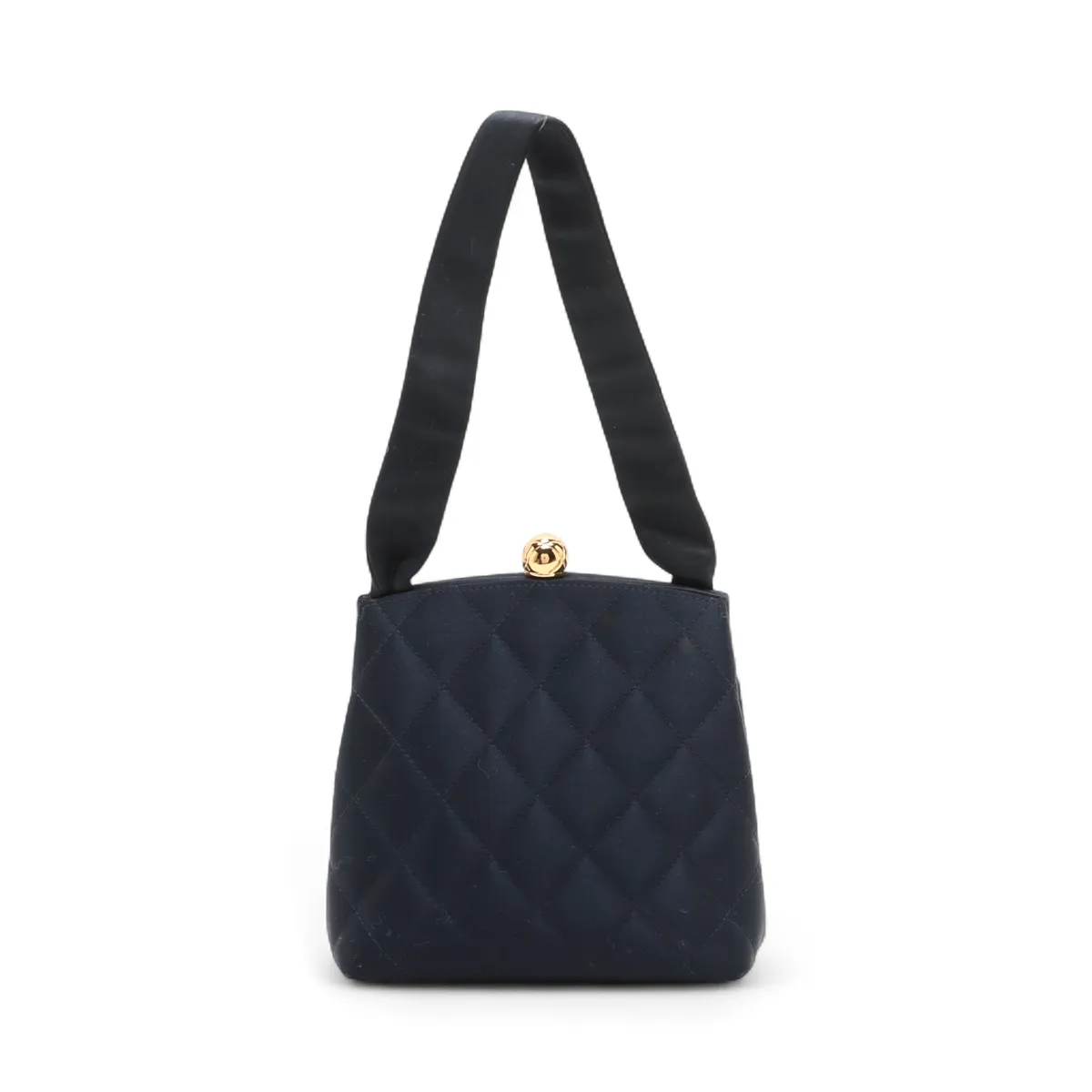 Matelassé Satin Handbag, Kiss-lock Closure, Navy, Gold Hardware, Item Number 3477457 (Serial Number 3) — view 2