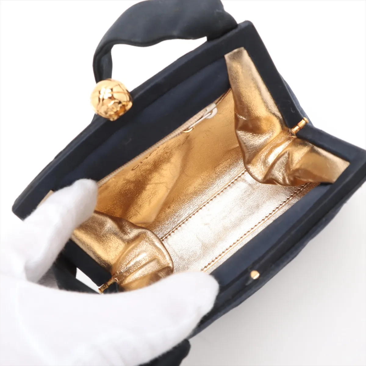 Matelassé Satin Handbag, Kiss-lock Closure, Navy, Gold Hardware, Item Number 3477457 (Serial Number 3) — view 7