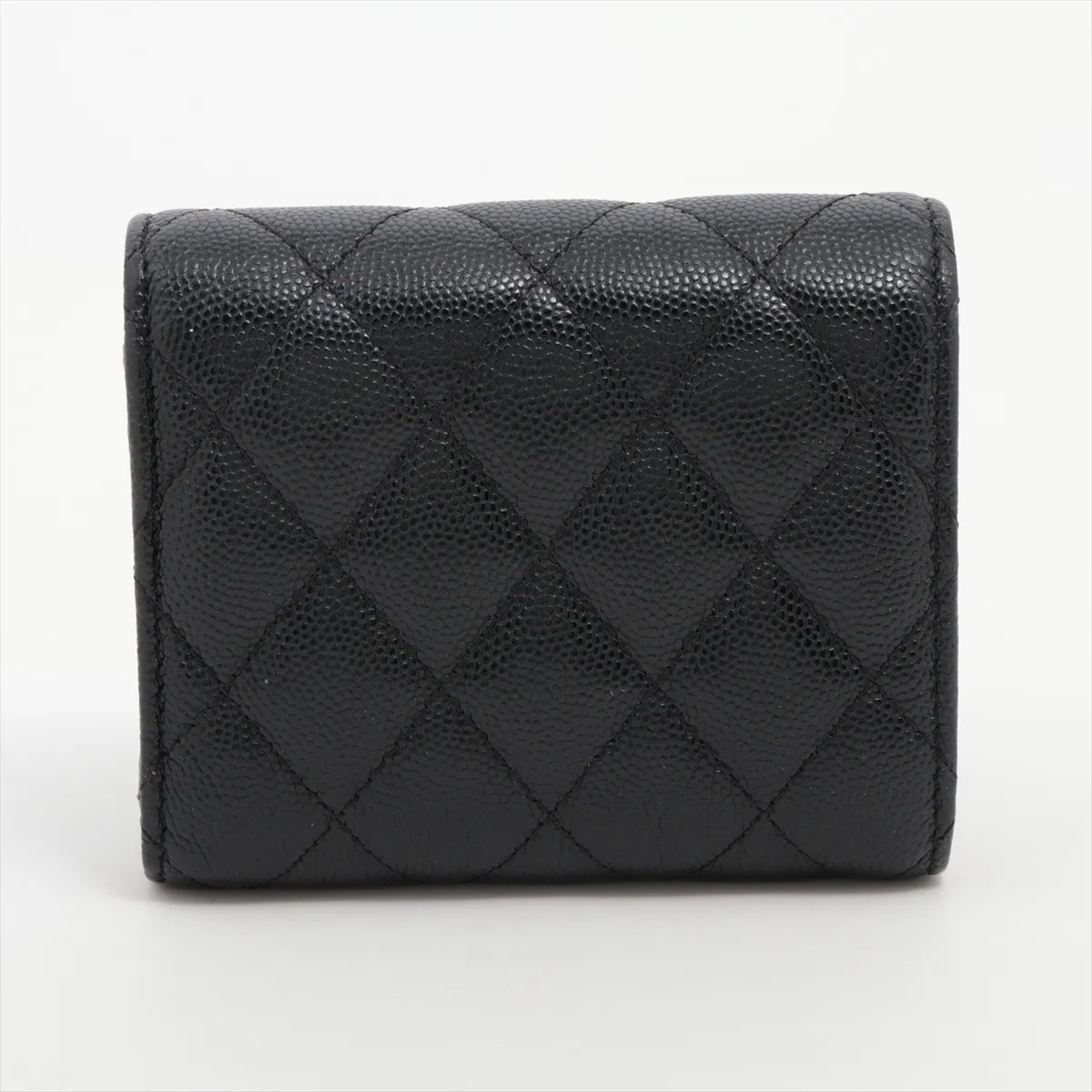 Matelassé Caviar Skin Compact Wallet, Black with Gold Hardware, 27190460 — view 2