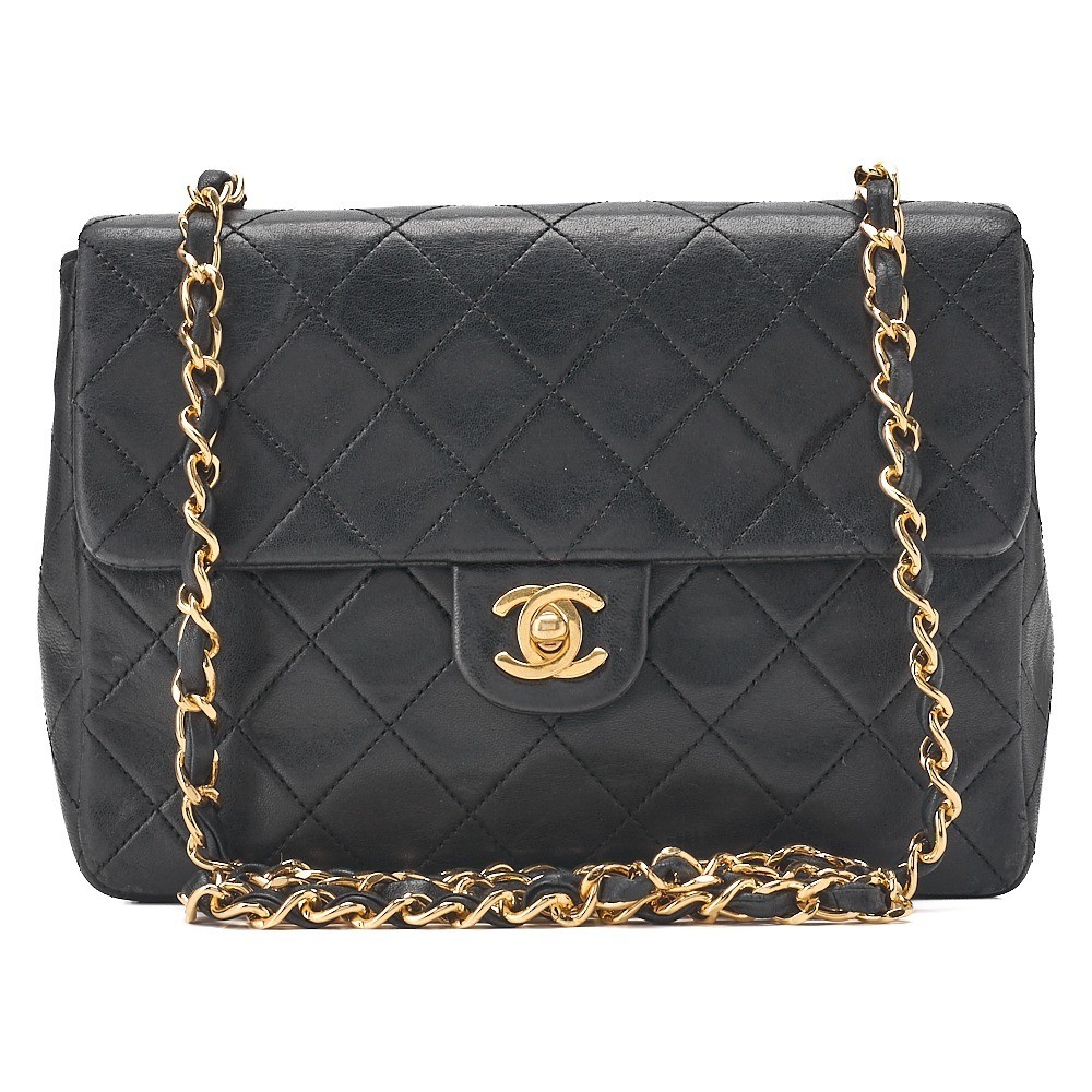 Lambskin Mini Matelassé 20 Chain Shoulder Bag, Black, Gold Hardware, Series 1