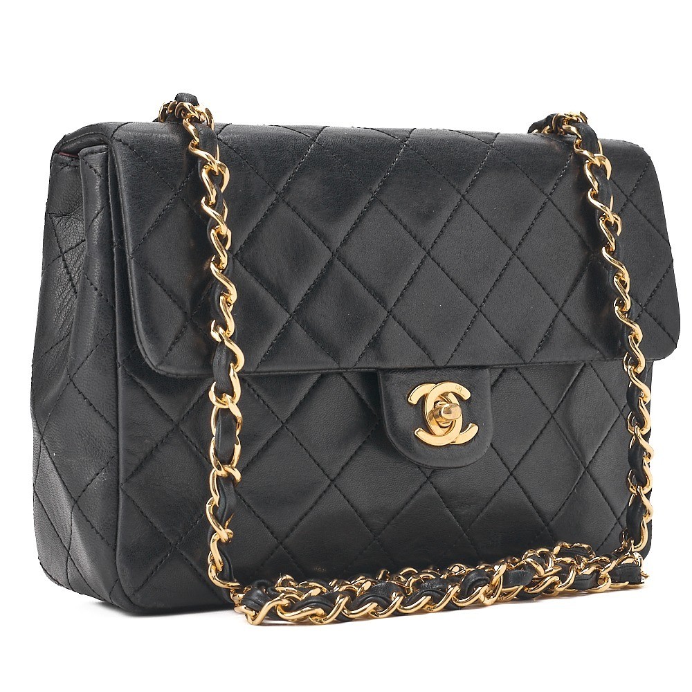 Lambskin Mini Matelassé 20 Chain Shoulder Bag, Black, Gold Hardware, Series 1 — view 3