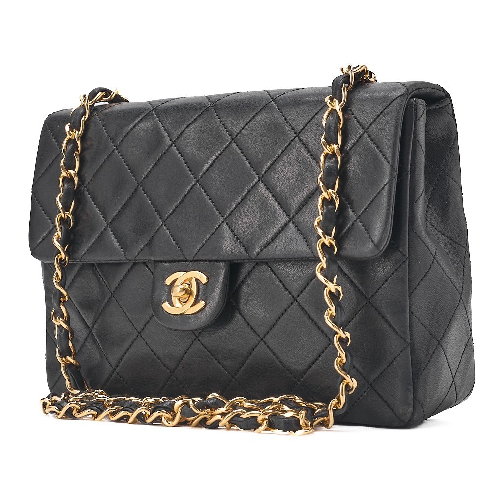 Lambskin Mini Matelassé 20 Chain Shoulder Bag, Black, Gold Hardware, Series 1 — view 4