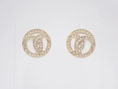 earrings, A19C, Coco Mark, rhinestone, round shape, 1.5cm wide.