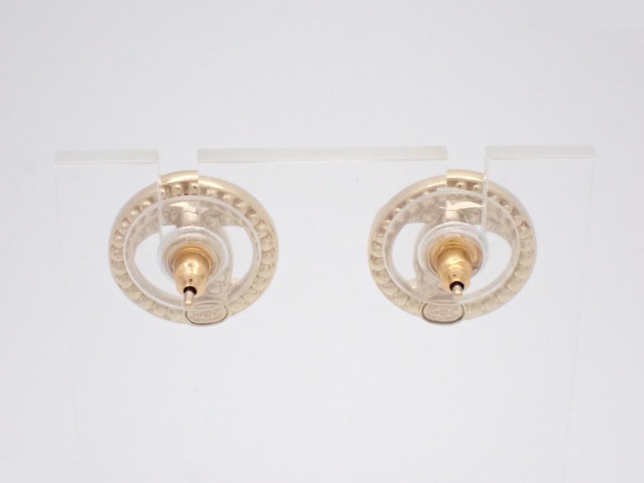 earrings, A19C, Coco Mark, rhinestone, round shape, 1.5cm wide. — view 2