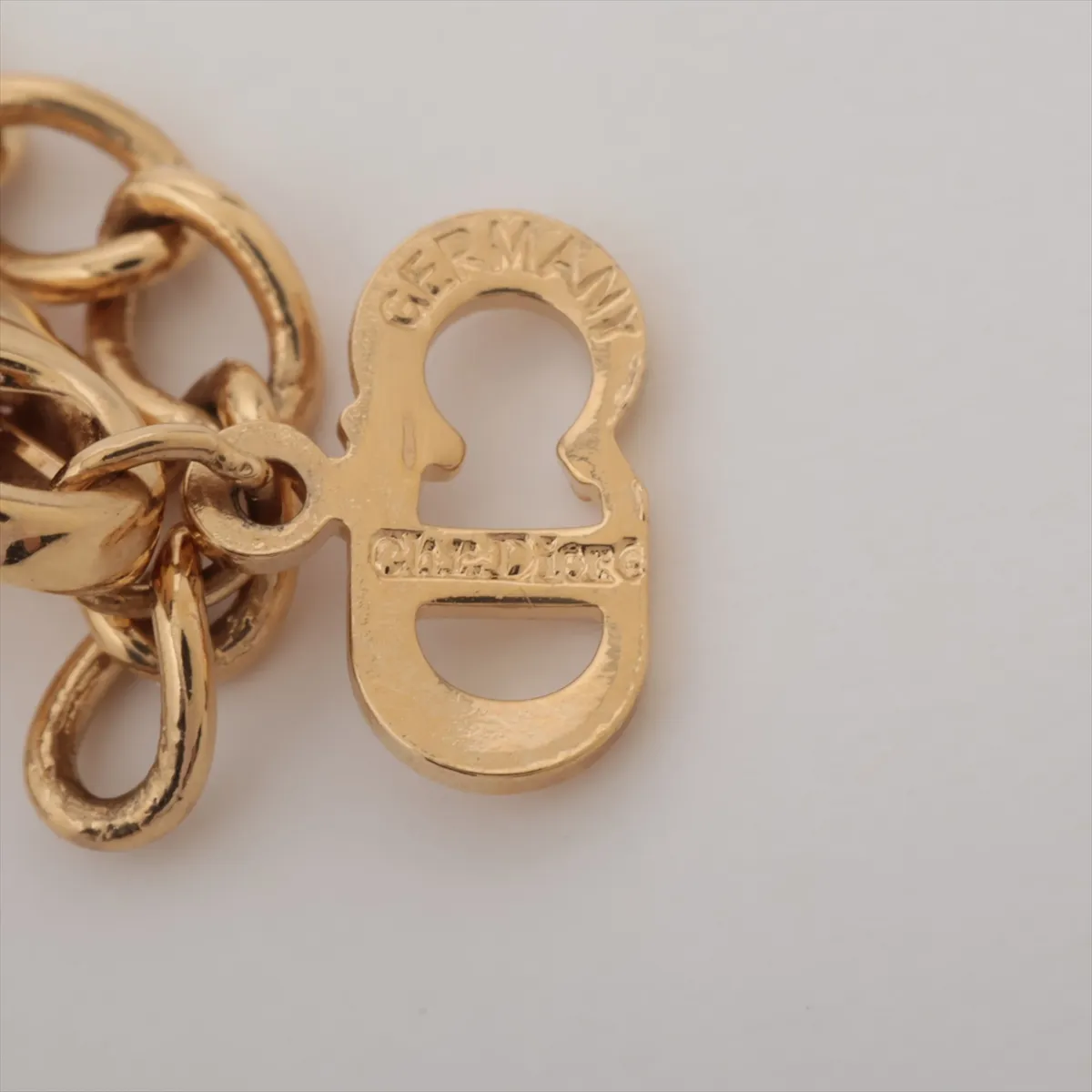 necklace, gold plated with rhinestones. Shows signs of wear, tarnishing, — view 4