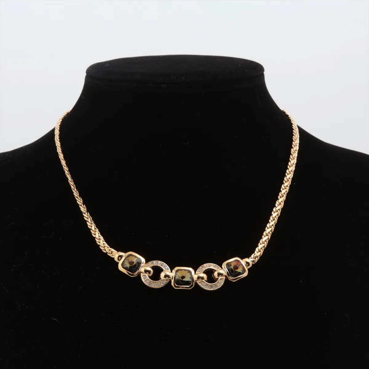 necklace, gold plated with rhinestones. Shows signs of wear, tarnishing, — view 5