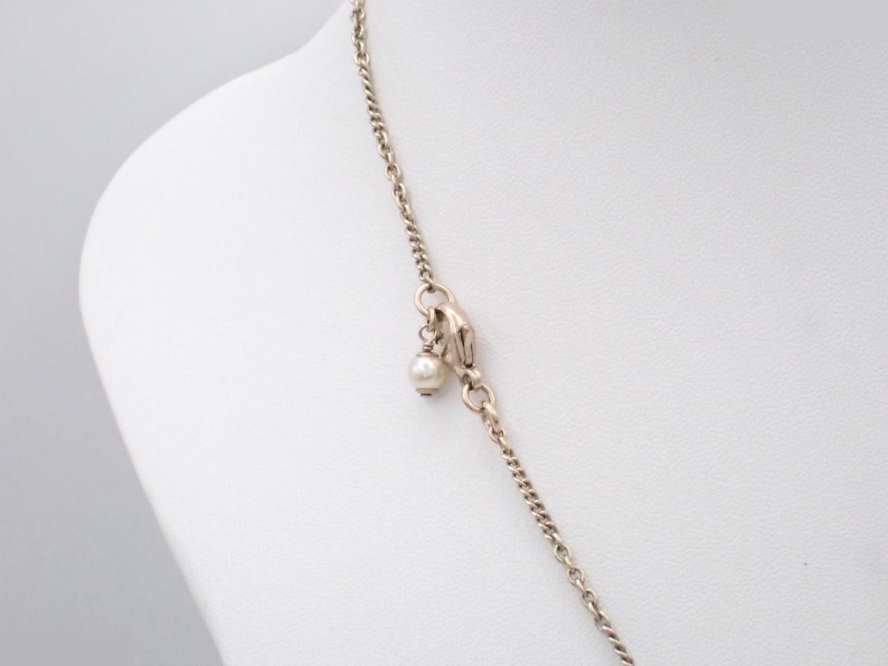 Necklace with Coco Mark design, gold, stone, pearl, chain approximately 60cm long. — view 2