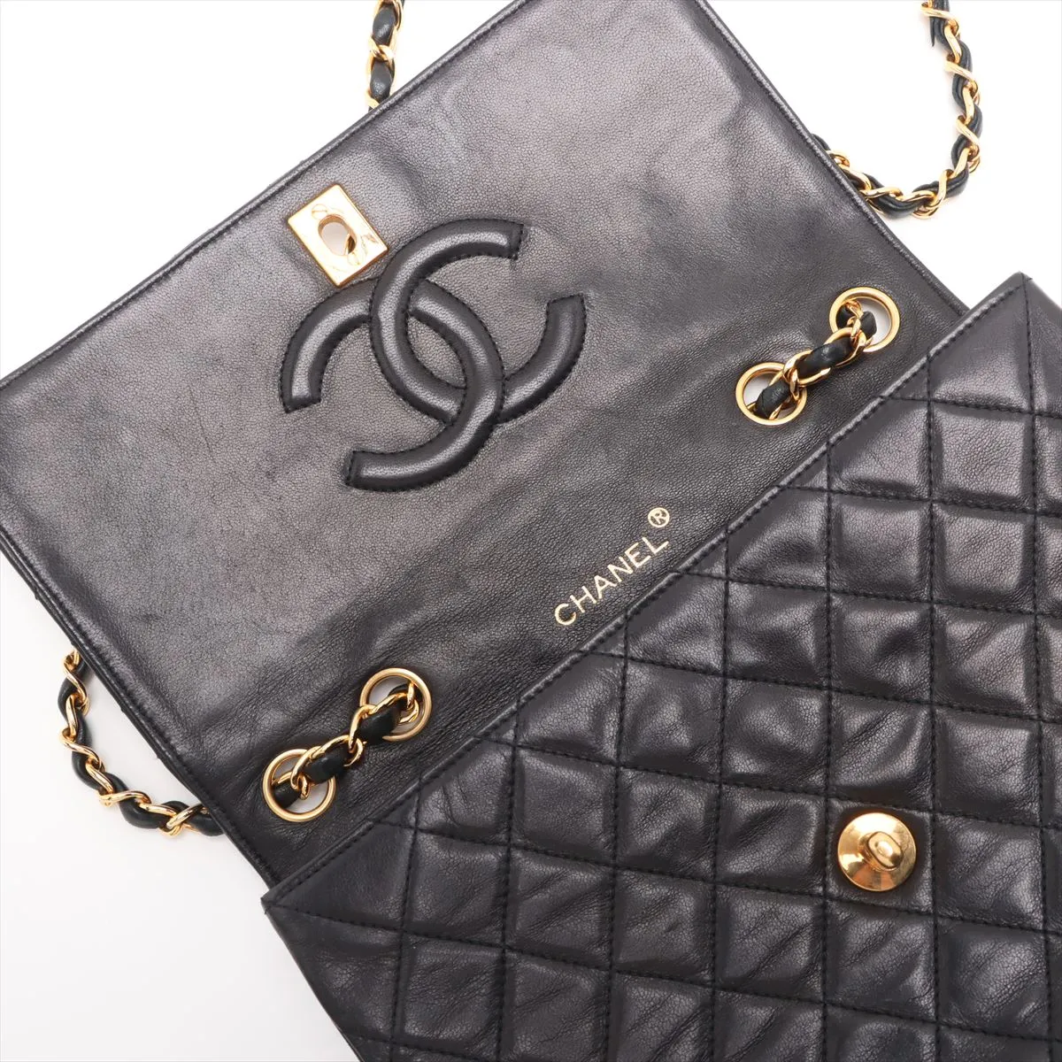 Matelasse Lambskin Single Flap Double Chain Bag Black Gold Hardware 0262153 Series 0 — view 12