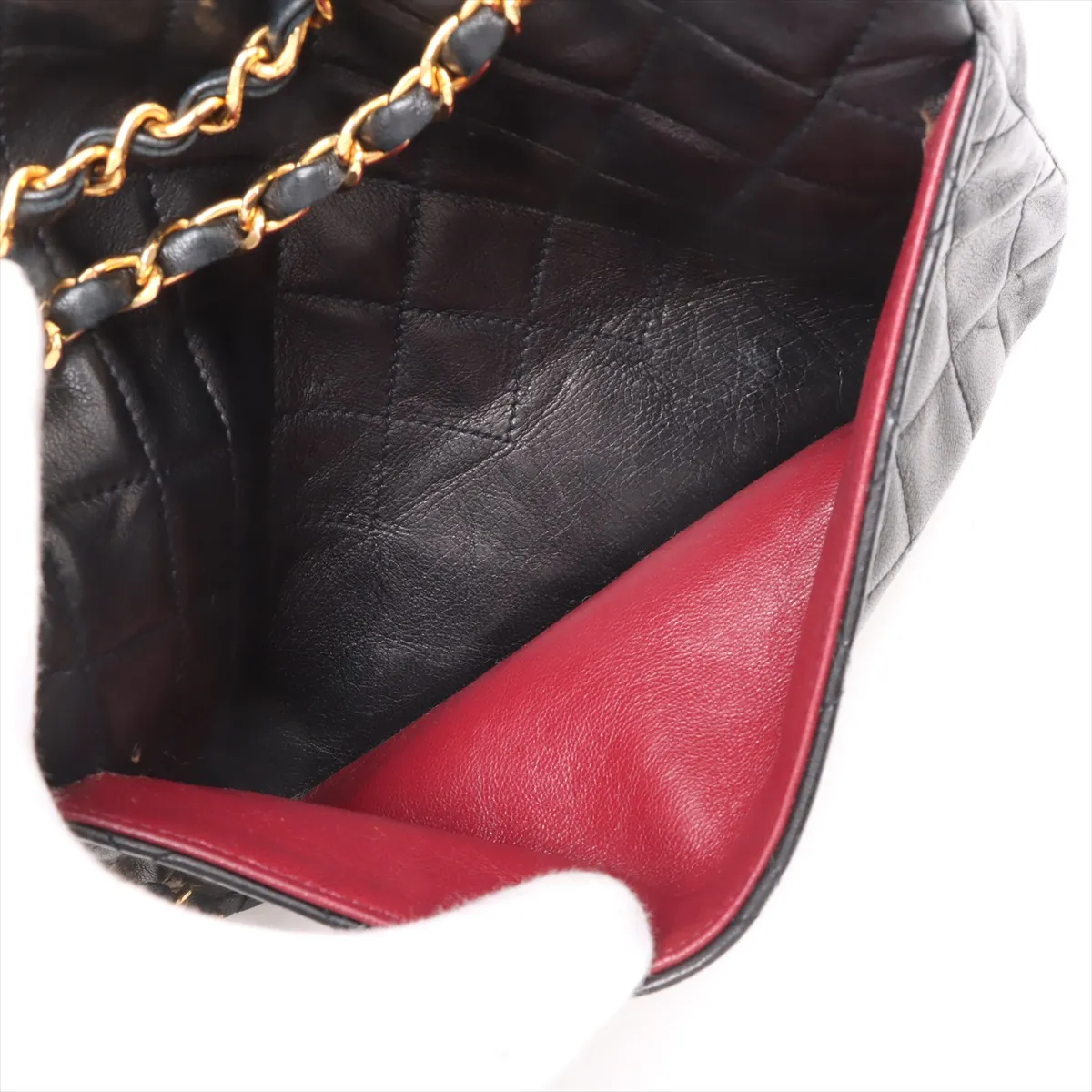 Matelasse Lambskin Single Flap Double Chain Bag Black Gold Hardware 0262153 Series 0 — view 10