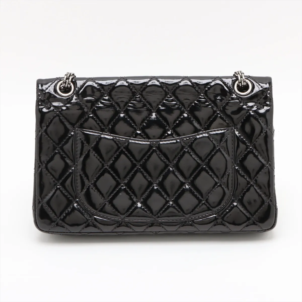 Matelasse 2.55 Patent leather double flap double chain bag black silver hardware 14966940 14th series — view 2