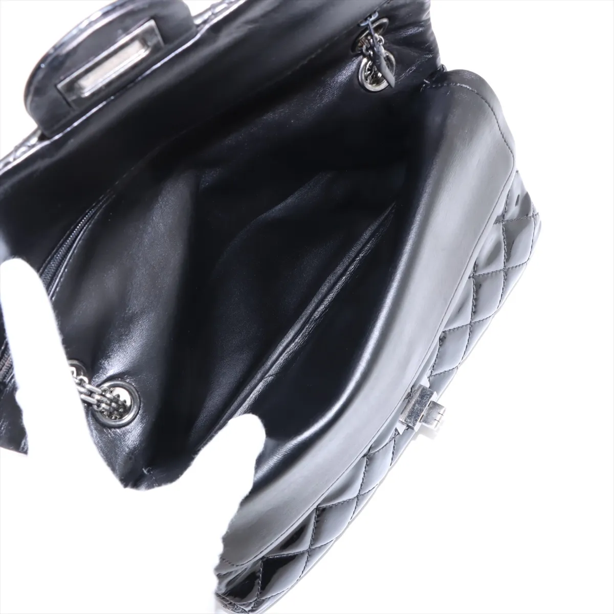 Matelasse 2.55 Patent leather double flap double chain bag black silver hardware 14966940 14th series — view 11