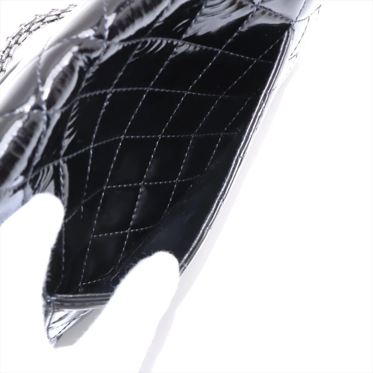 Matelasse 2.55 Patent leather double flap double chain bag black silver hardware 14966940 14th series — view 13