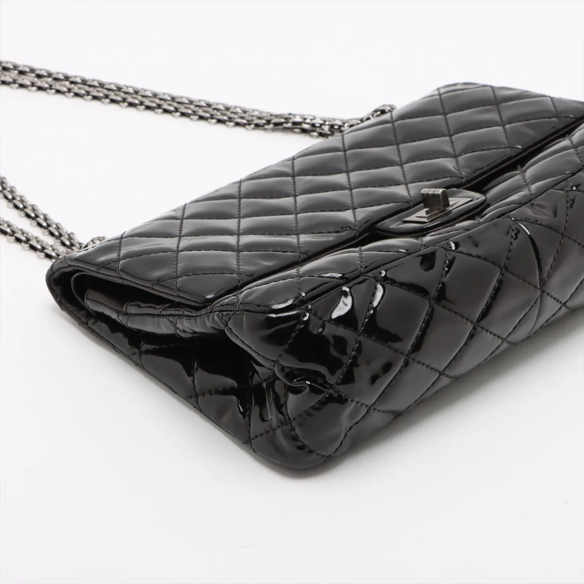 Matelasse 2.55 Patent leather double flap double chain bag black silver hardware 14966940 14th series — view 4