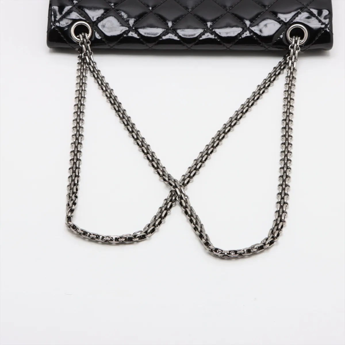 Matelasse 2.55 Patent leather double flap double chain bag black silver hardware 14966940 14th series — view 5