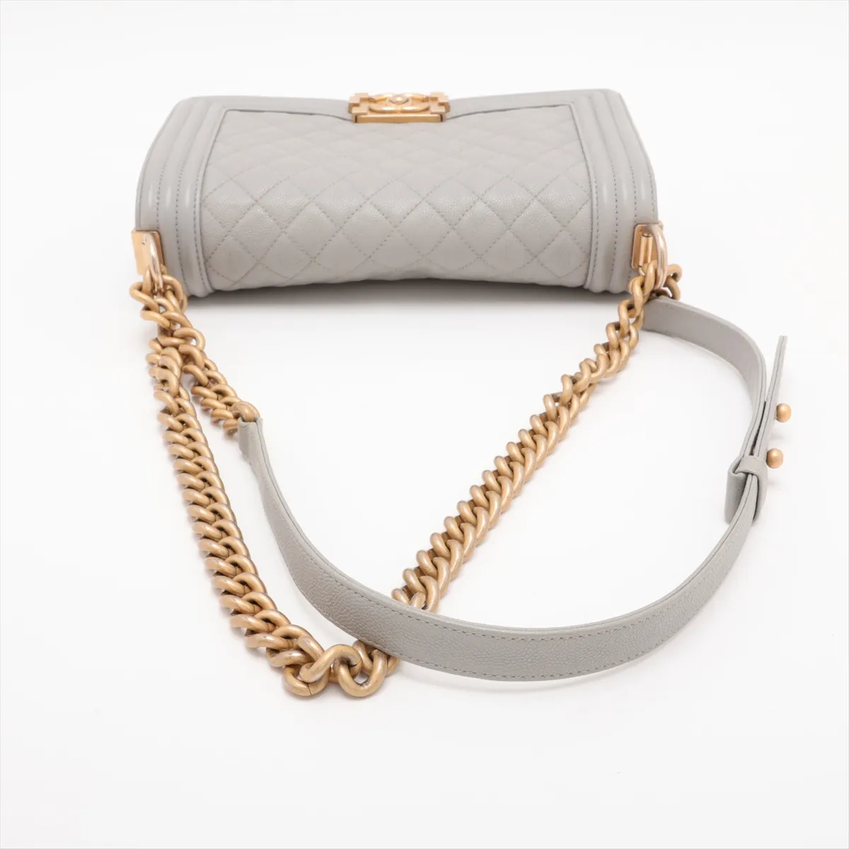 Boy Chanel 25 Caviar Skin Chain Shoulder Bag, Gray with Gold Hardware, 25477429, Serial Number 25-series, A67086 — view 5