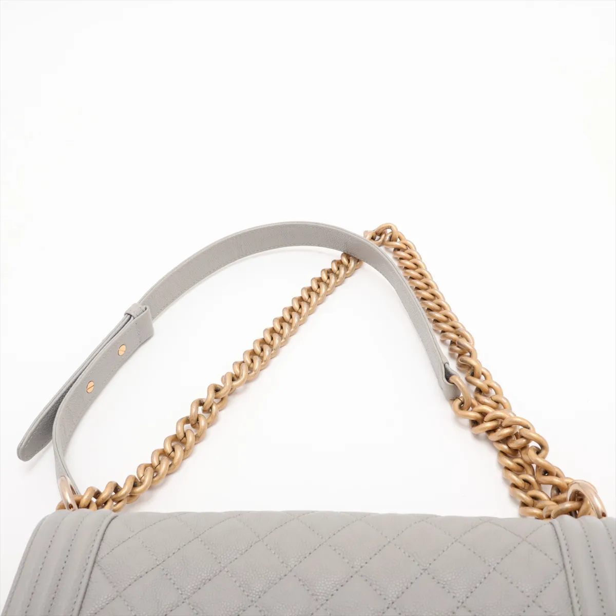 Boy Chanel 25 Caviar Skin Chain Shoulder Bag, Gray with Gold Hardware, 25477429, Serial Number 25-series, A67086 — view 6