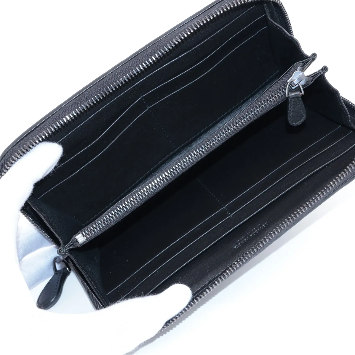 Intrecciato Leather Round Zip Wallet, Black — view 3