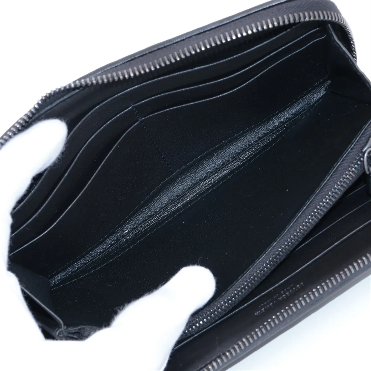 Intrecciato Leather Round Zip Wallet, Black — view 5