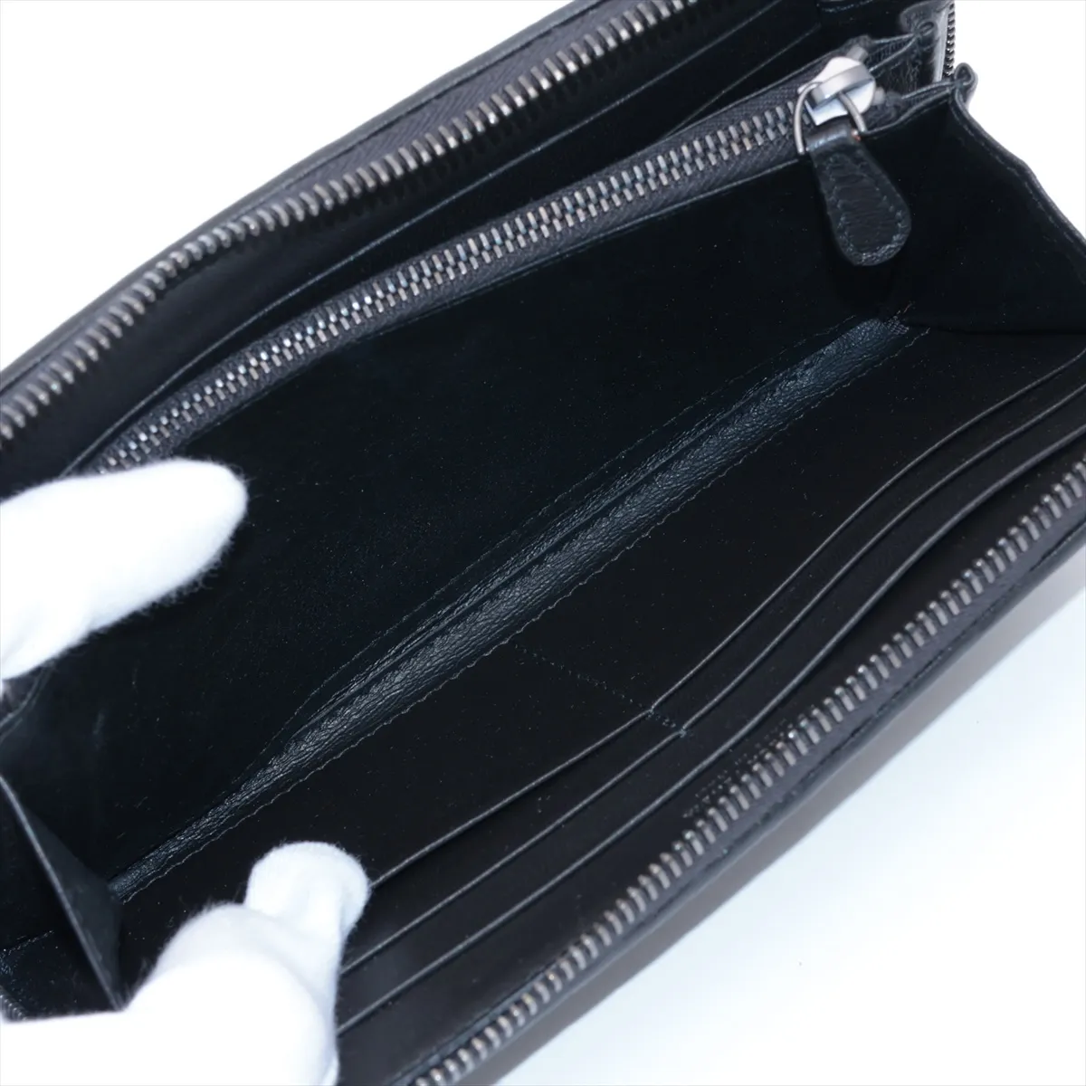 Intrecciato Leather Round Zip Wallet, Black — view 6