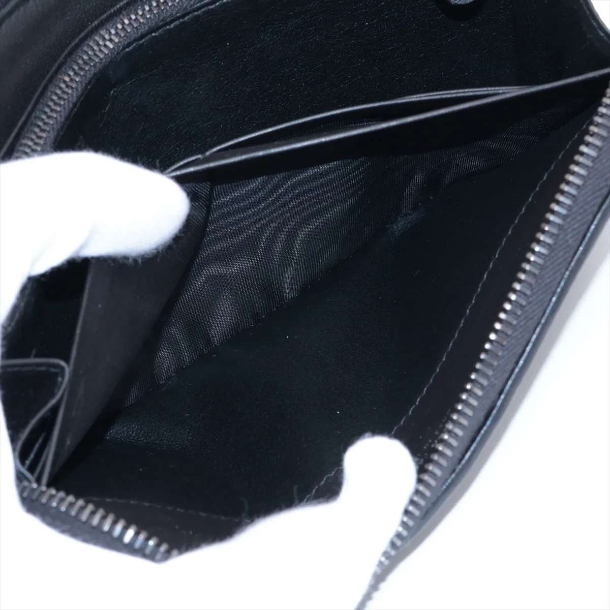 Intrecciato Leather Round Zip Wallet, Black — view 7