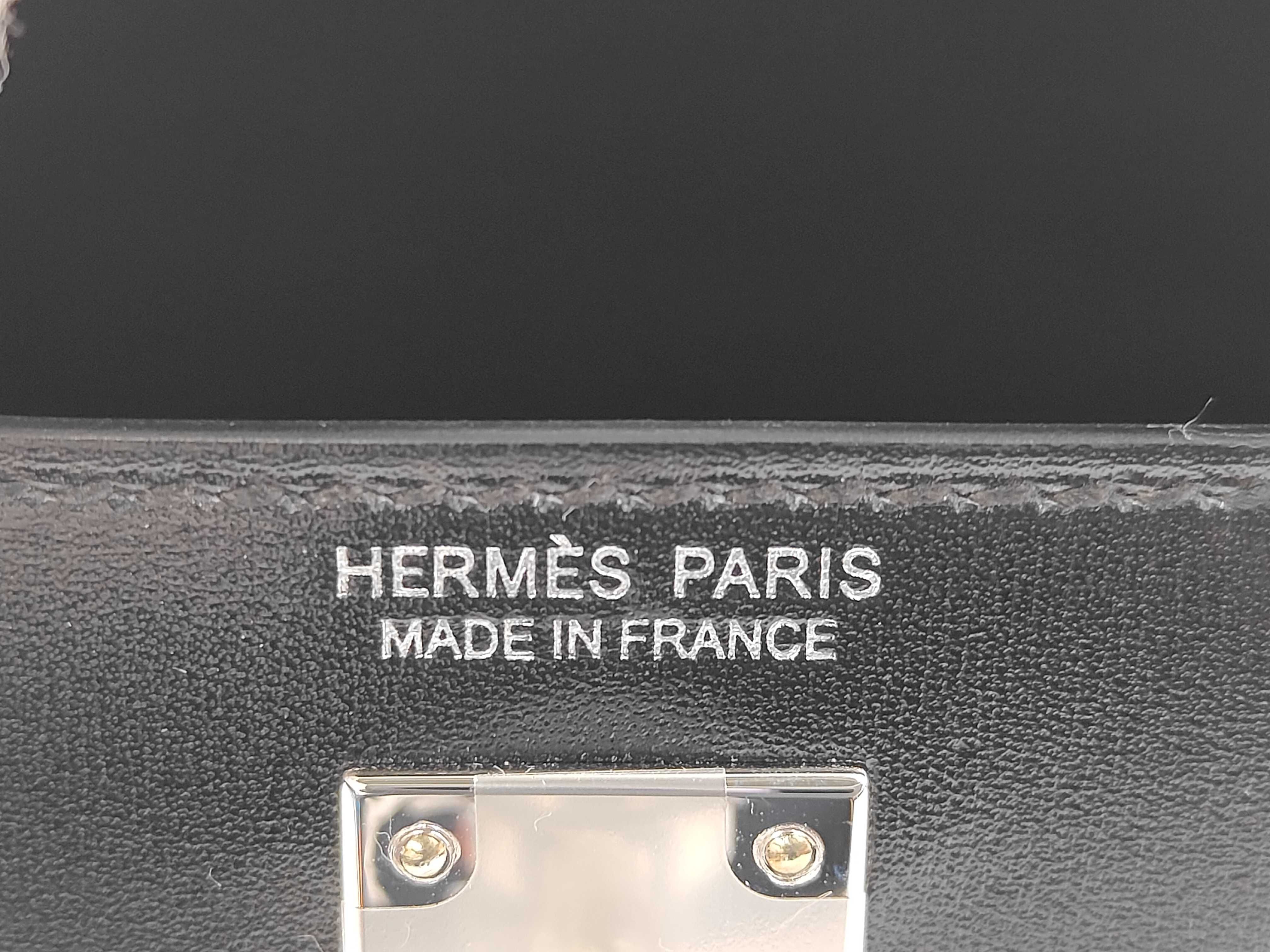 Mini Kelly Box Calf Leather Handbag, Black, Silver Hardware, G Stamp — view 11