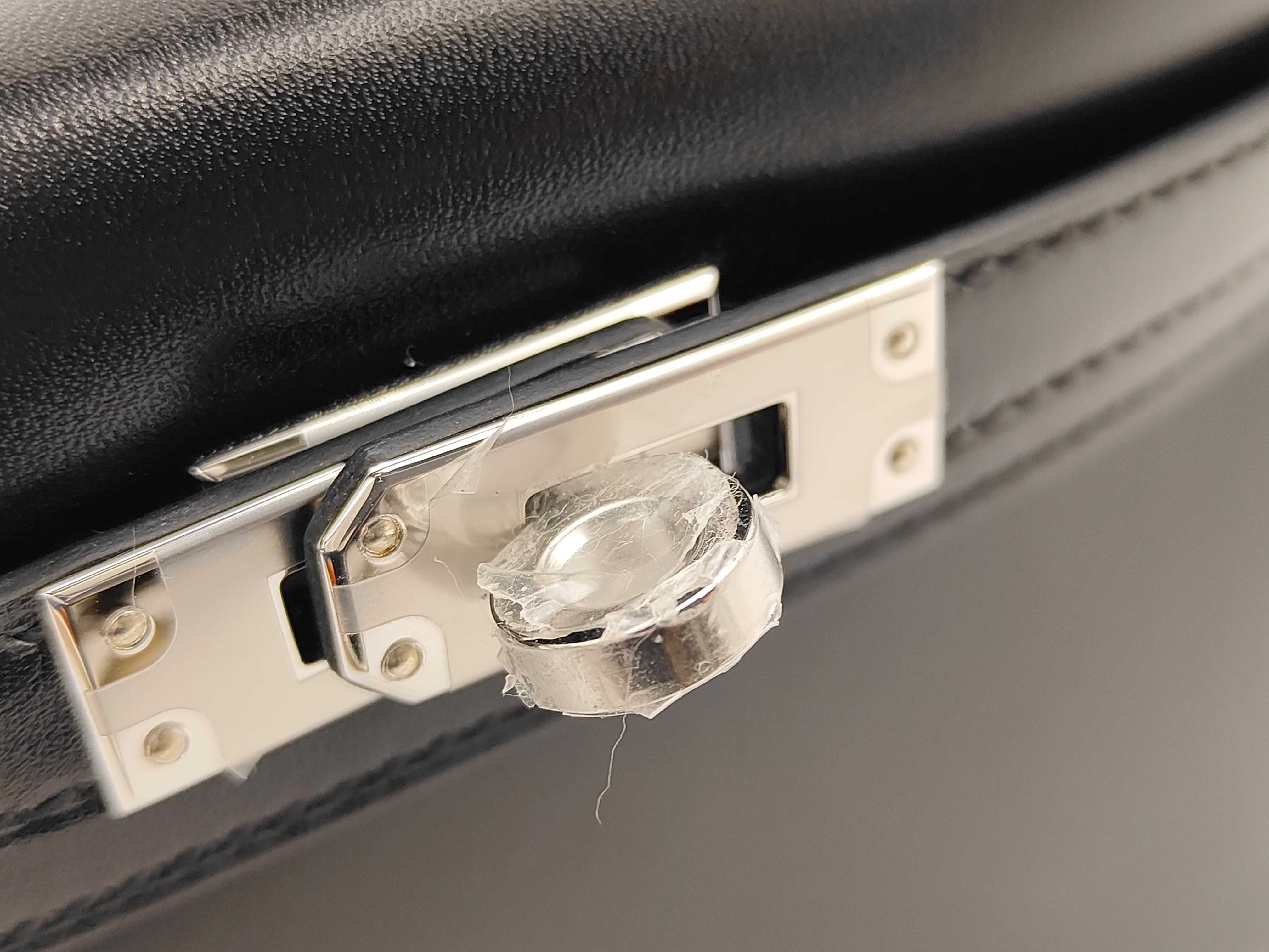 Mini Kelly Box Calf Leather Handbag, Black, Silver Hardware, G Stamp — view 12