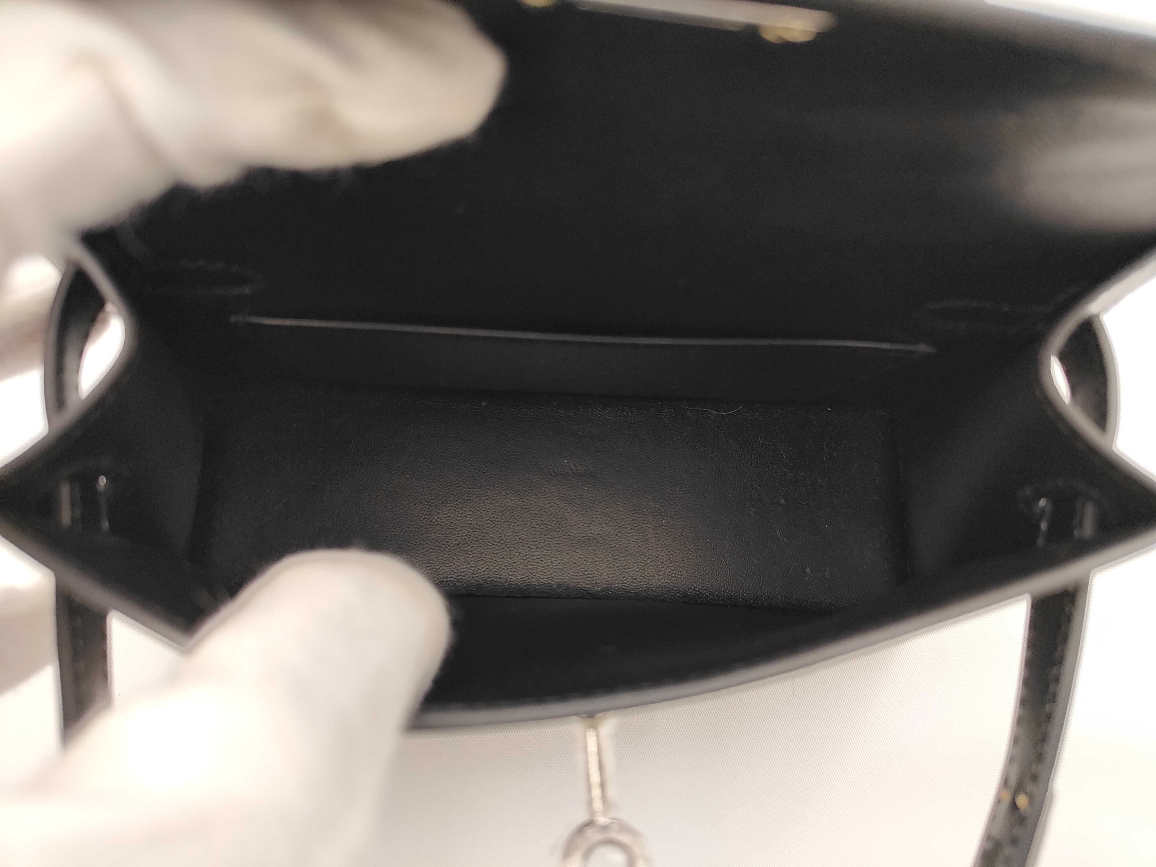 Mini Kelly Box Calf Leather Handbag, Black, Silver Hardware, G Stamp — view 8