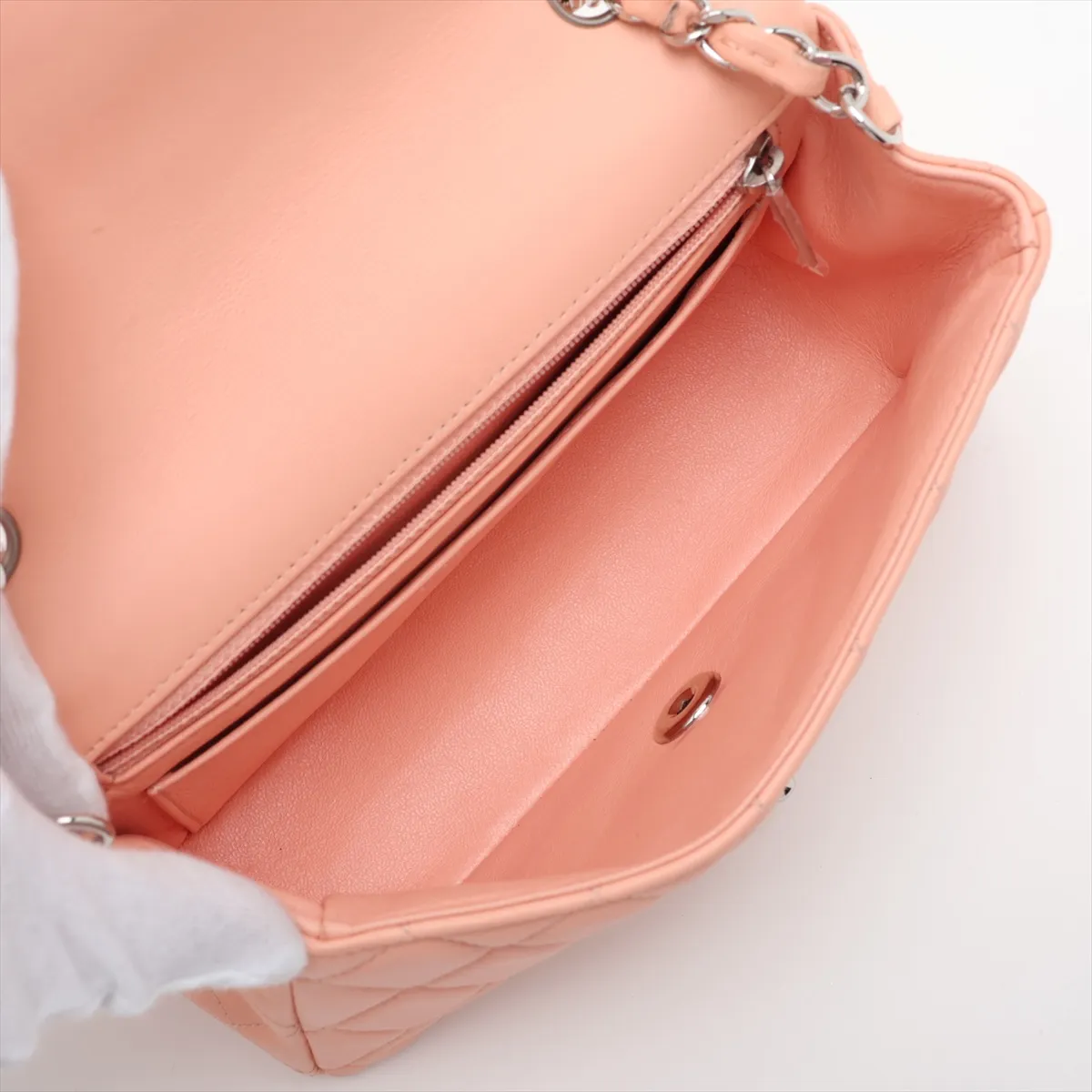 Mini Matelassé 20 Lambskin Single Flap Single Chain Bag, Pink Beige, Silver Hardware, 29432882, Serial Number 29-series, A69900 — view 6