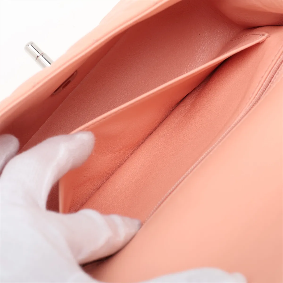 Mini Matelassé 20 Lambskin Single Flap Single Chain Bag, Pink Beige, Silver Hardware, 29432882, Serial Number 29-series, A69900 — view 9