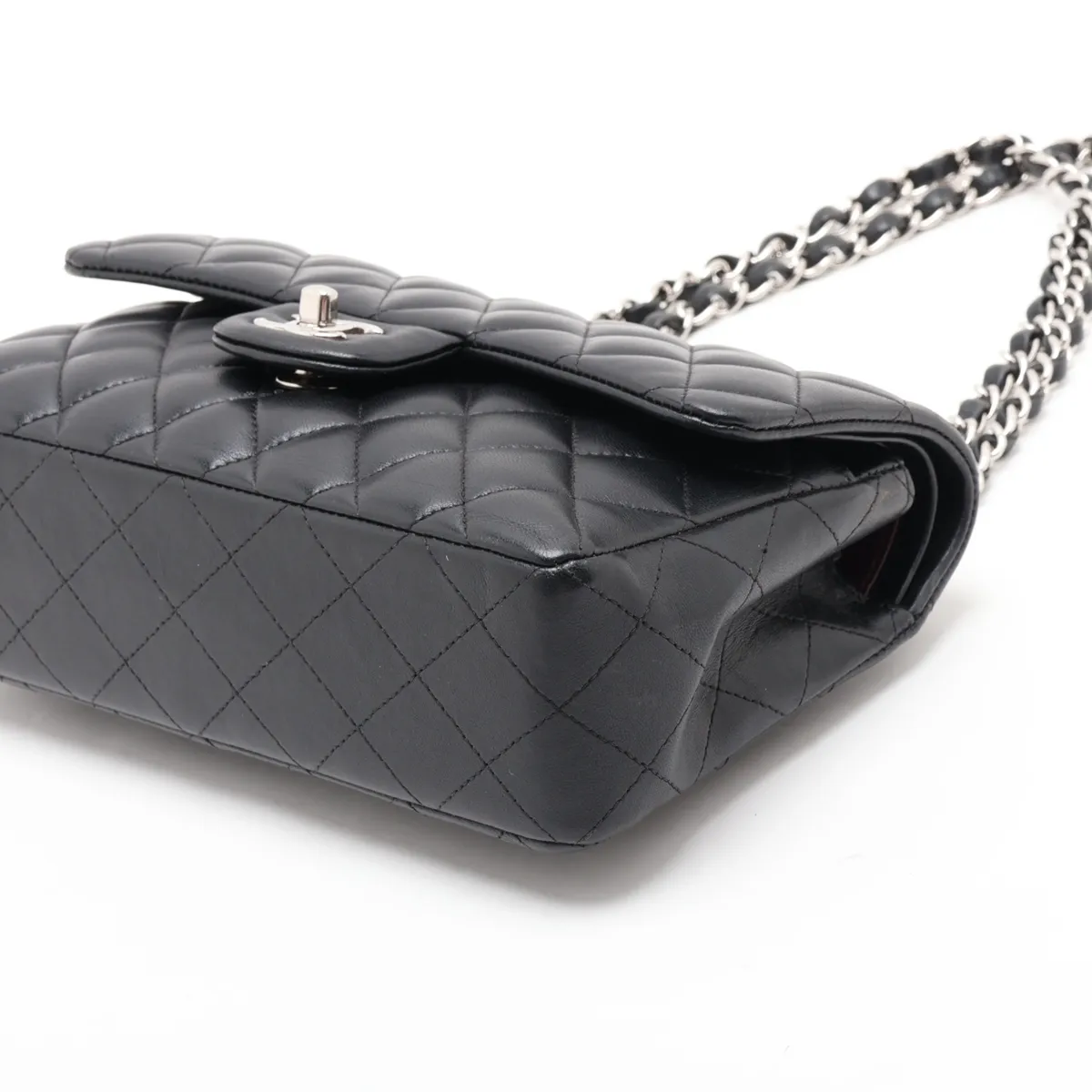 [Individually packaged] Chanel Matelassé 23 Small Lambskin Double Flap Double Chain Bag, Black with Silver Hardware, 28243299, Serial Number 28, A01113 — view 3