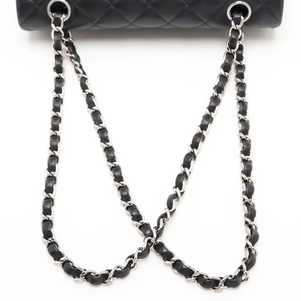 [Individually packaged] Chanel Matelassé 23 Small Lambskin Double Flap Double Chain Bag, Black with Silver Hardware, 28243299, Serial Number 28, A01113 — view 5
