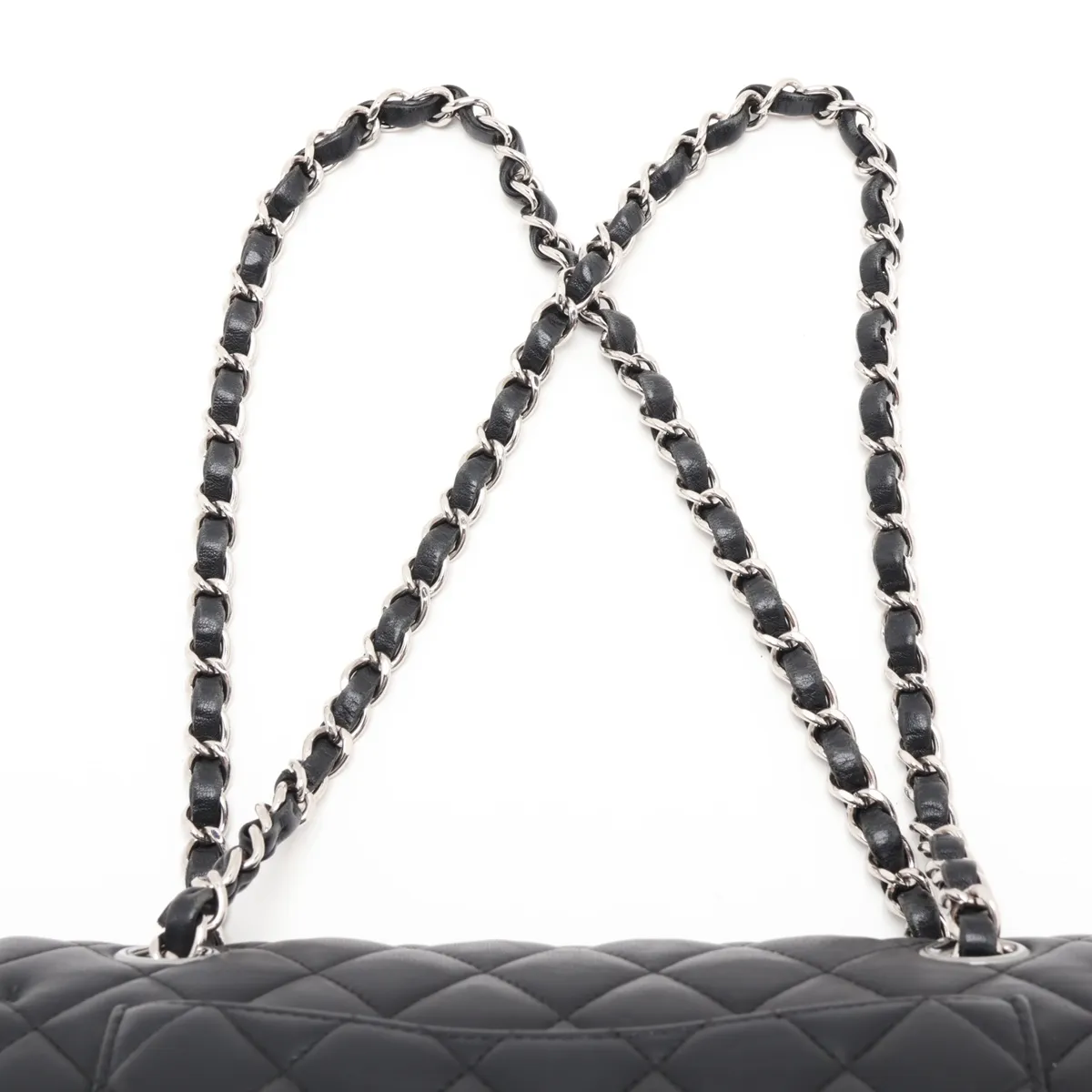 [Individually packaged] Chanel Matelassé 23 Small Lambskin Double Flap Double Chain Bag, Black with Silver Hardware, 28243299, Serial Number 28, A01113 — view 6