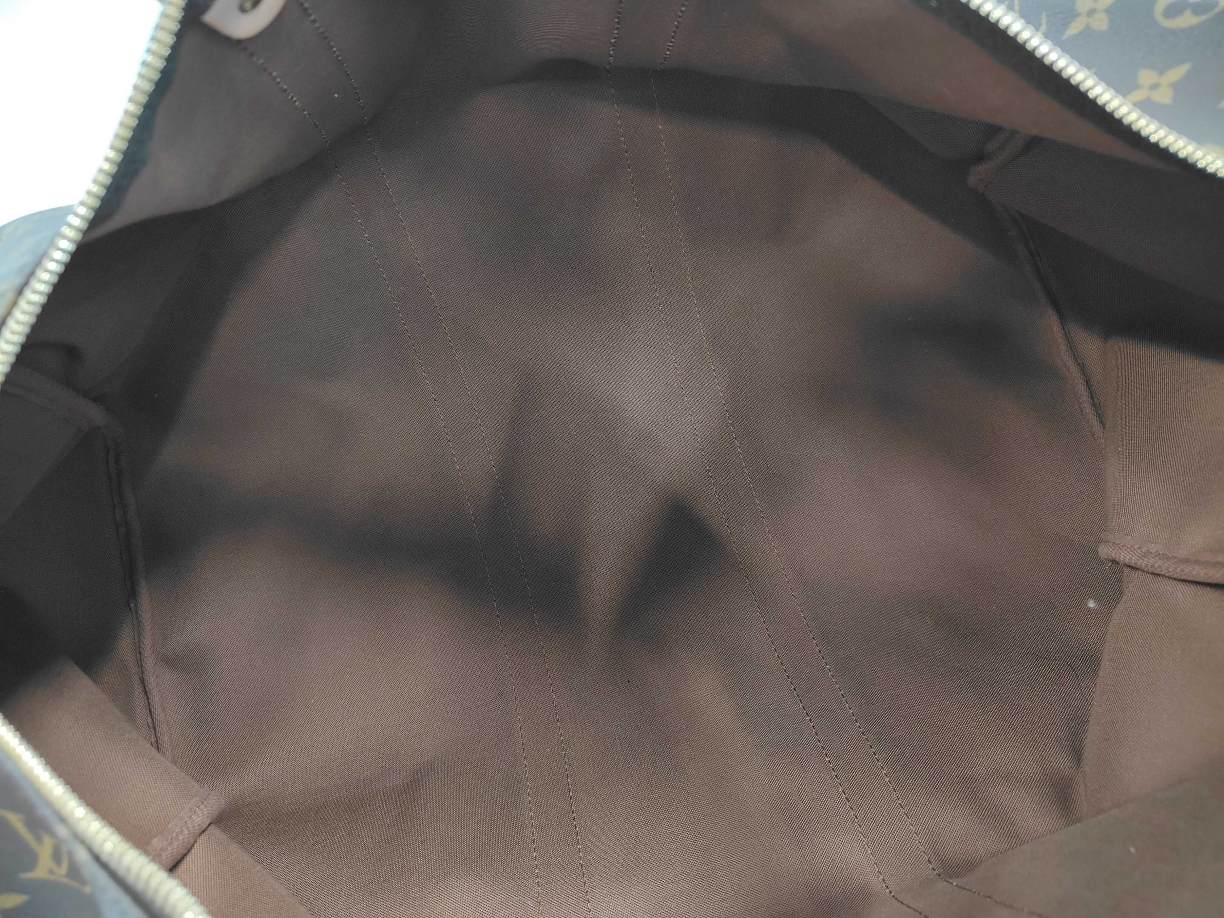 Monogram Keepall 50 M41426 Shoulder Bag with Padlock, Name Tag, and Handle Strap. *Leather stains present. M41426 TH0053 Boston Bag — view 9
